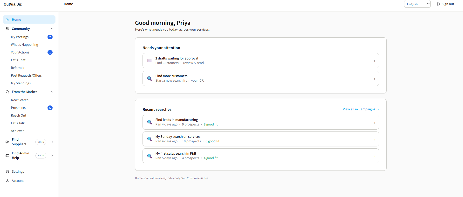 OutVia dashboard